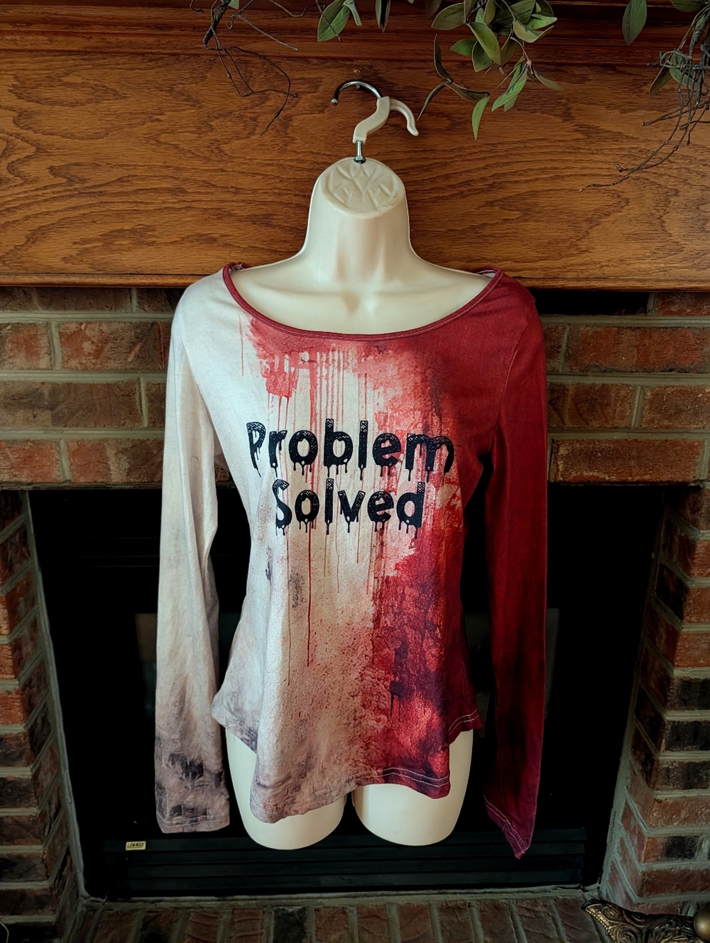 New Without Tags Horror Themed Graphic Long-Sleeve Scoop Neck Top - Size M